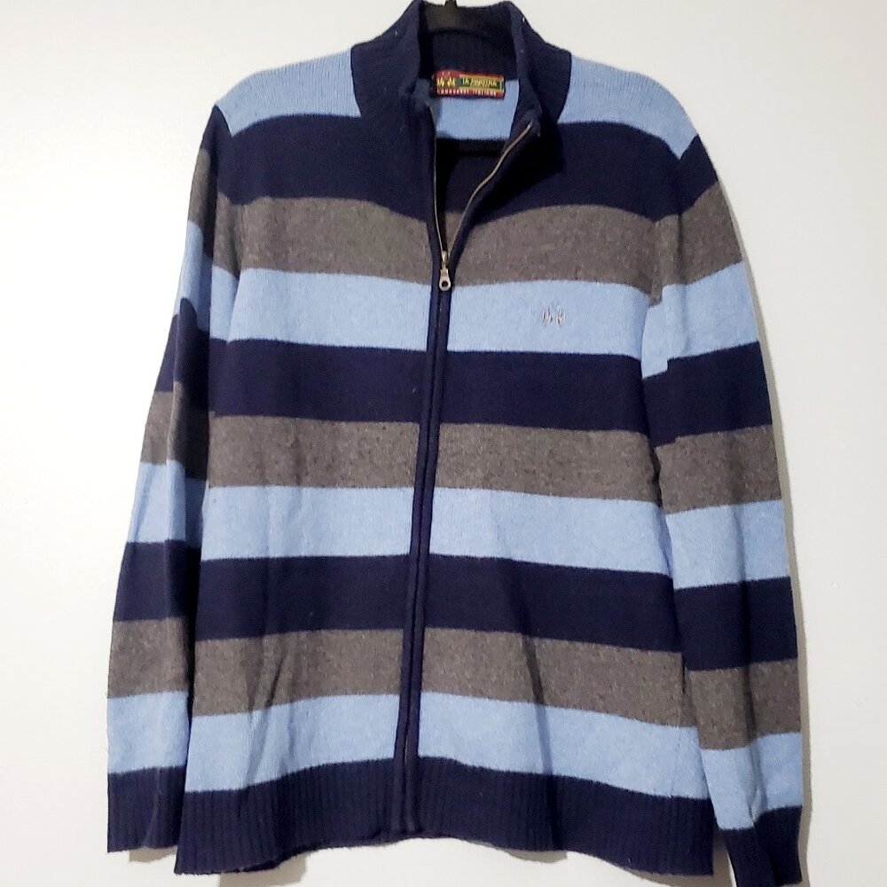 La Martina Stripped, Lambs Wool Italiano Polo Zip Up, Large L